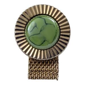 Vintage Hickok Mesh Wrap Around Replacement Cufflink Art Glass Gold Tone